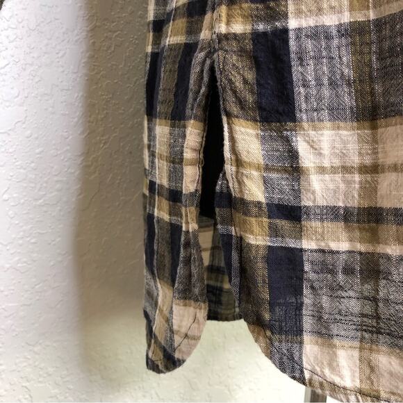 Fat Face navy blue tan and cream plaid button down top size 12 - Picture 5 of 15